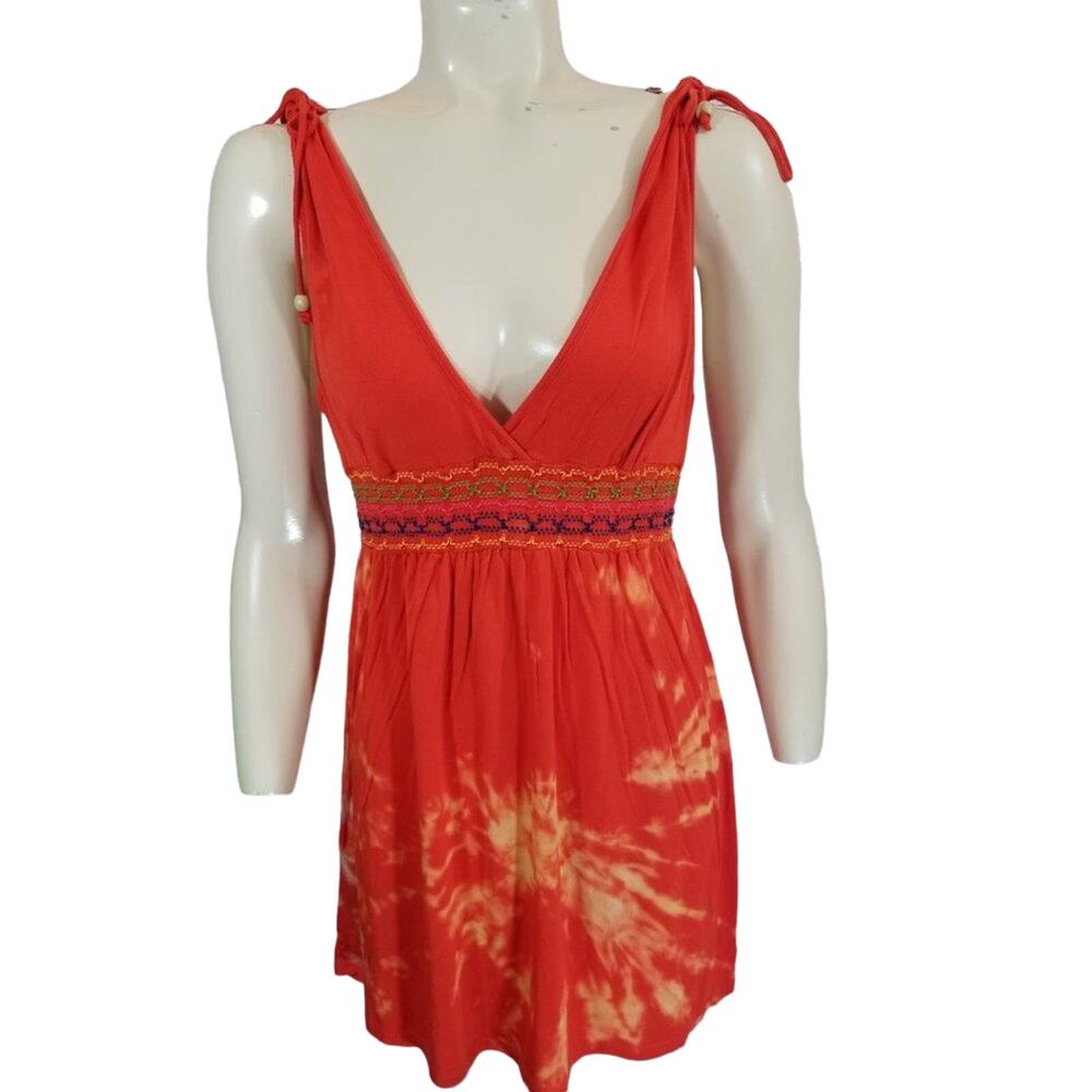 Victoria's Secret PINK Top Tunic Orange Tie-Dye halter‎ v-neck Sz Large